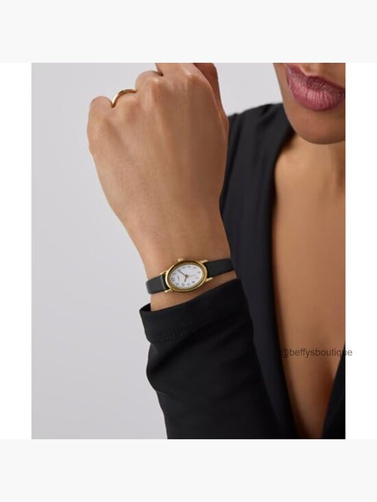 Women\'s Oval Gold-Tone Watch with White Dial and Leather Strap main image 6